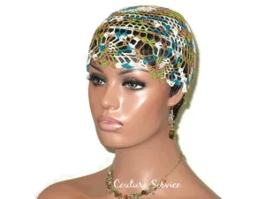 Handmade Green Pineapple Lace Cloche, Teal, Variegate