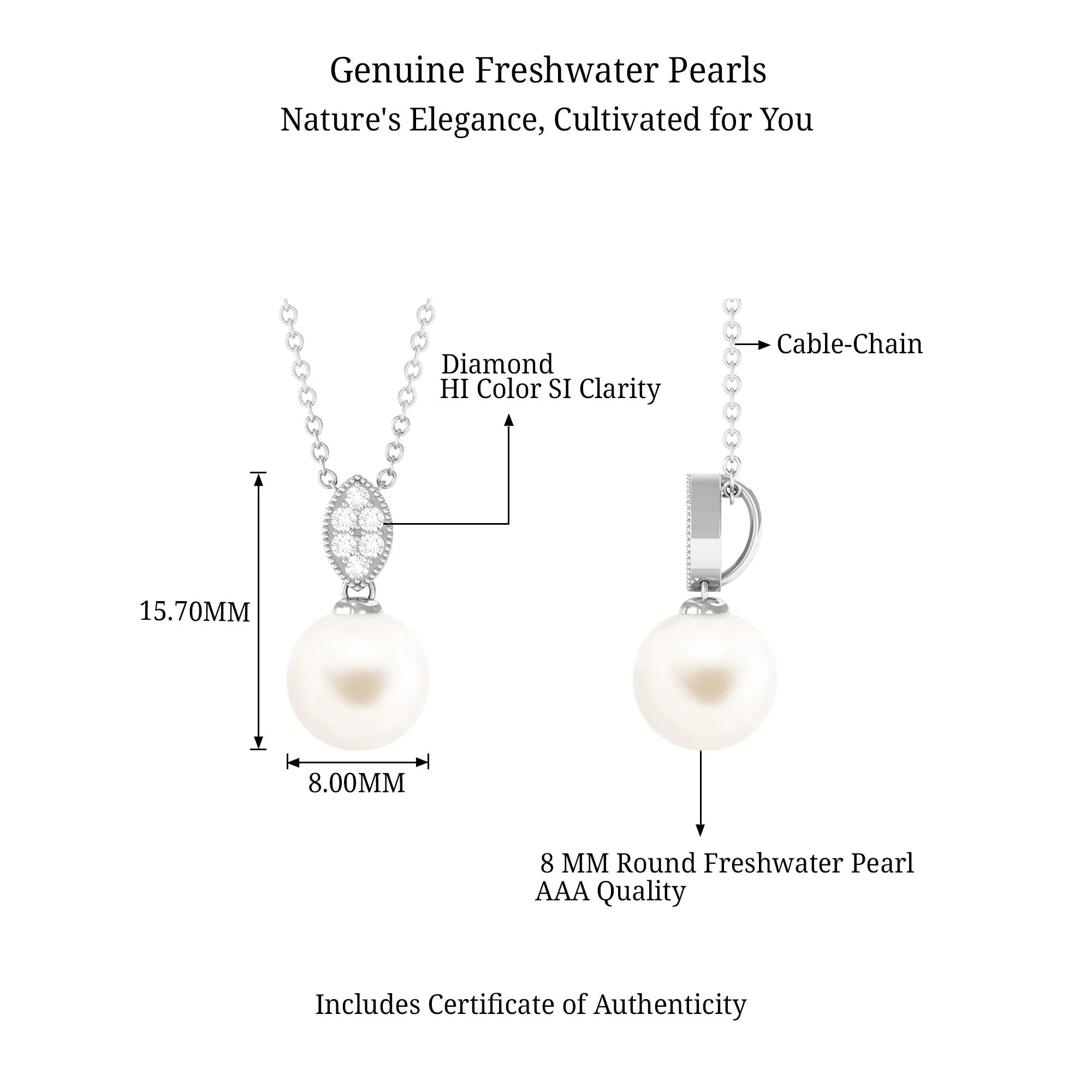 Handpicked Freshwater Pearl Pendant with Diamond