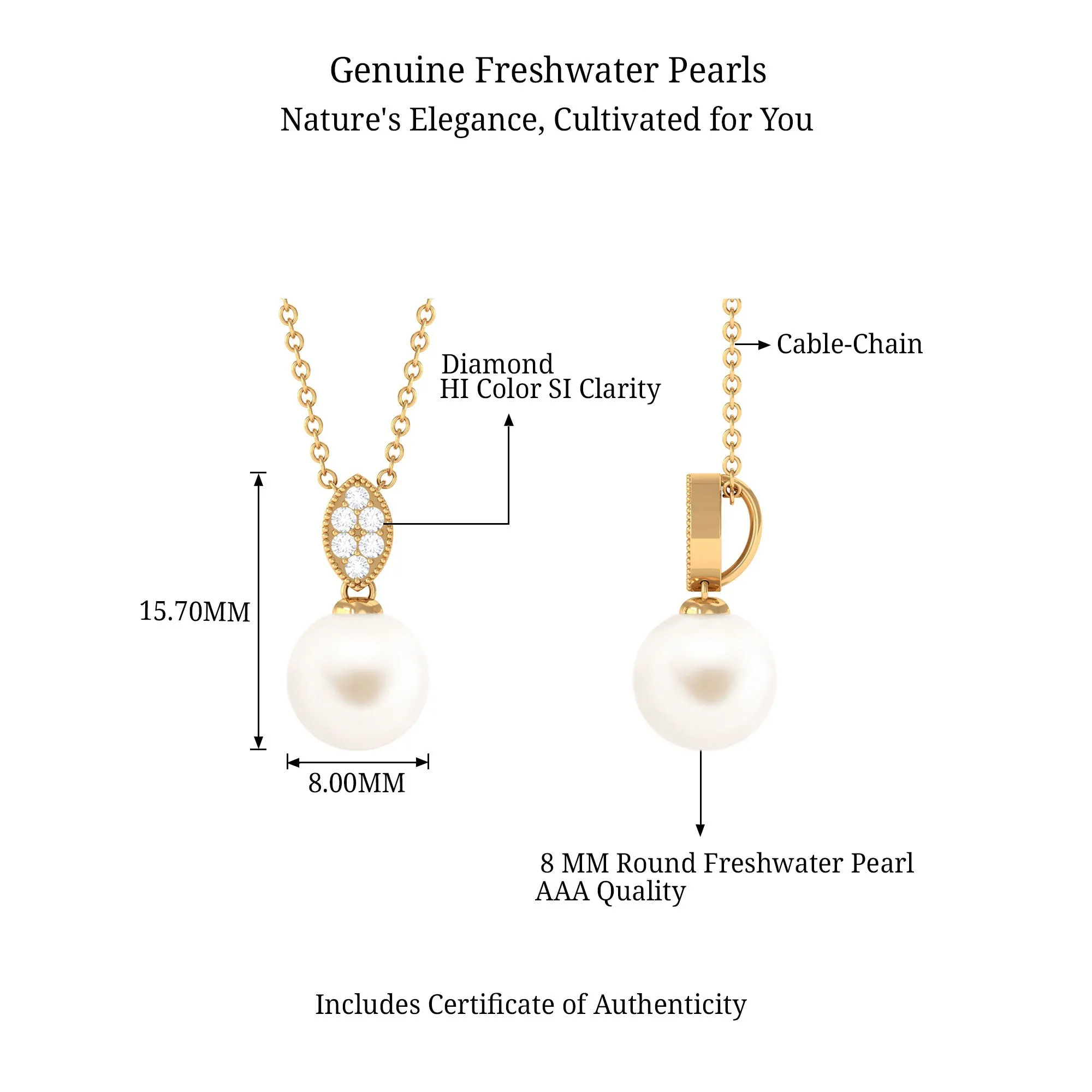 Handpicked Freshwater Pearl Pendant with Diamond
