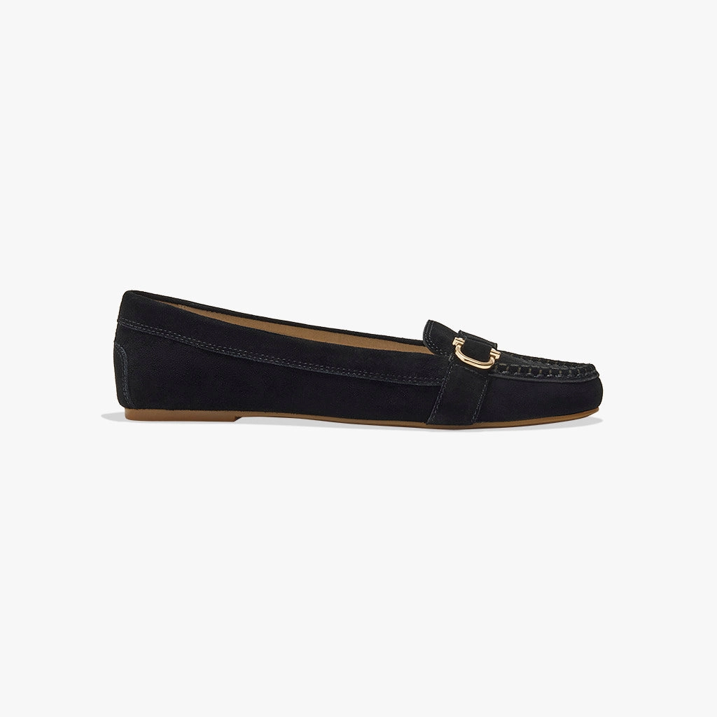 Formal Style River Glow Hanover Suede Hardware Flat Moccasin