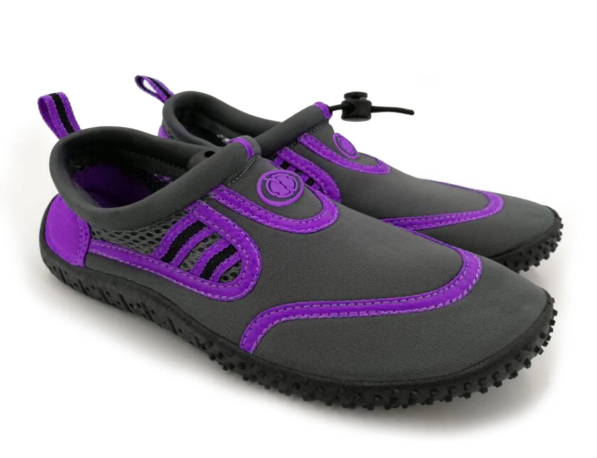 Hardcore womens water shoes; Quick drying aqua socks for barefoot running, swimming, poolside fun  at the water park, camping, yoga or surfing at the beach