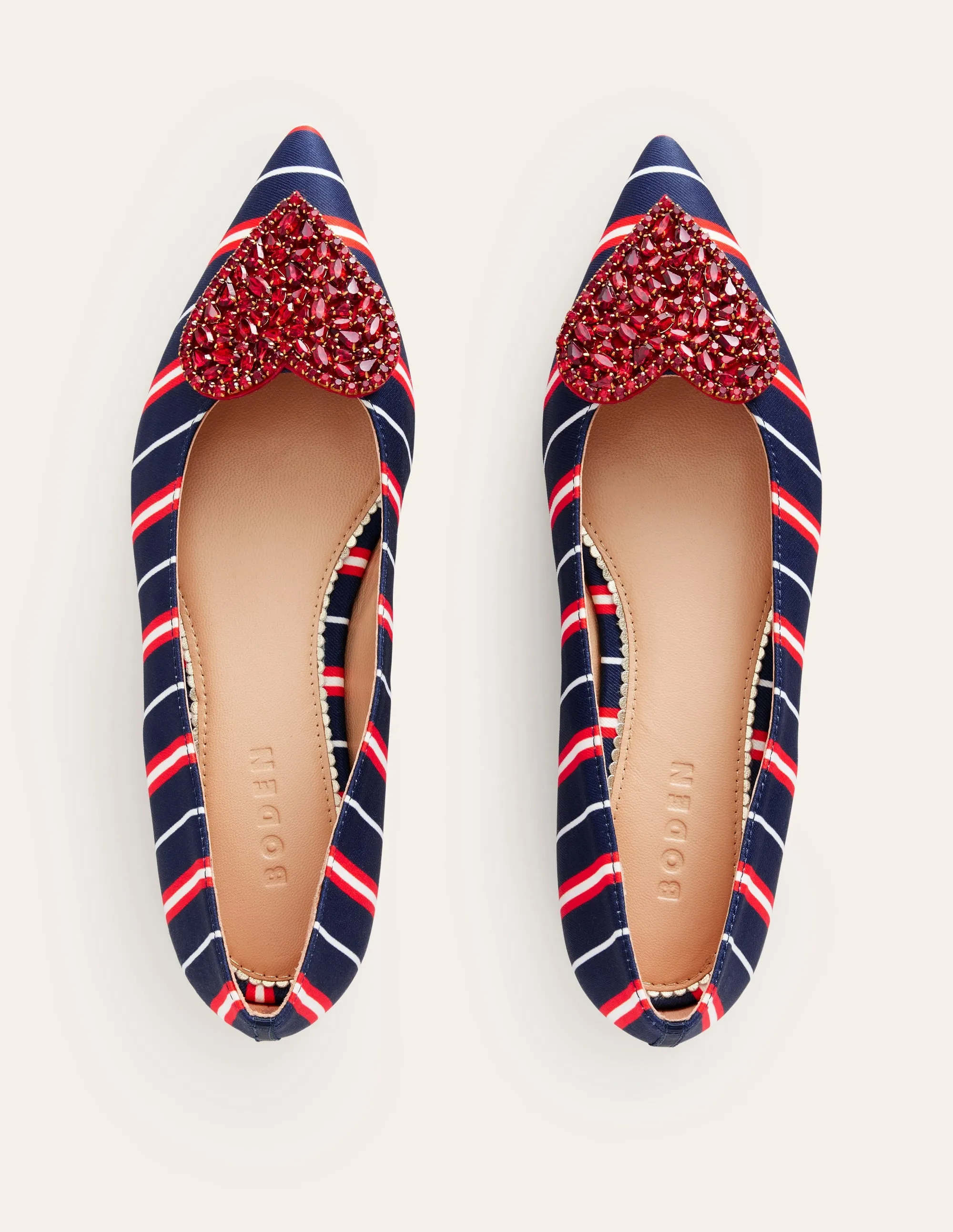 Heart Embellished Flat Point-Navy Stripe