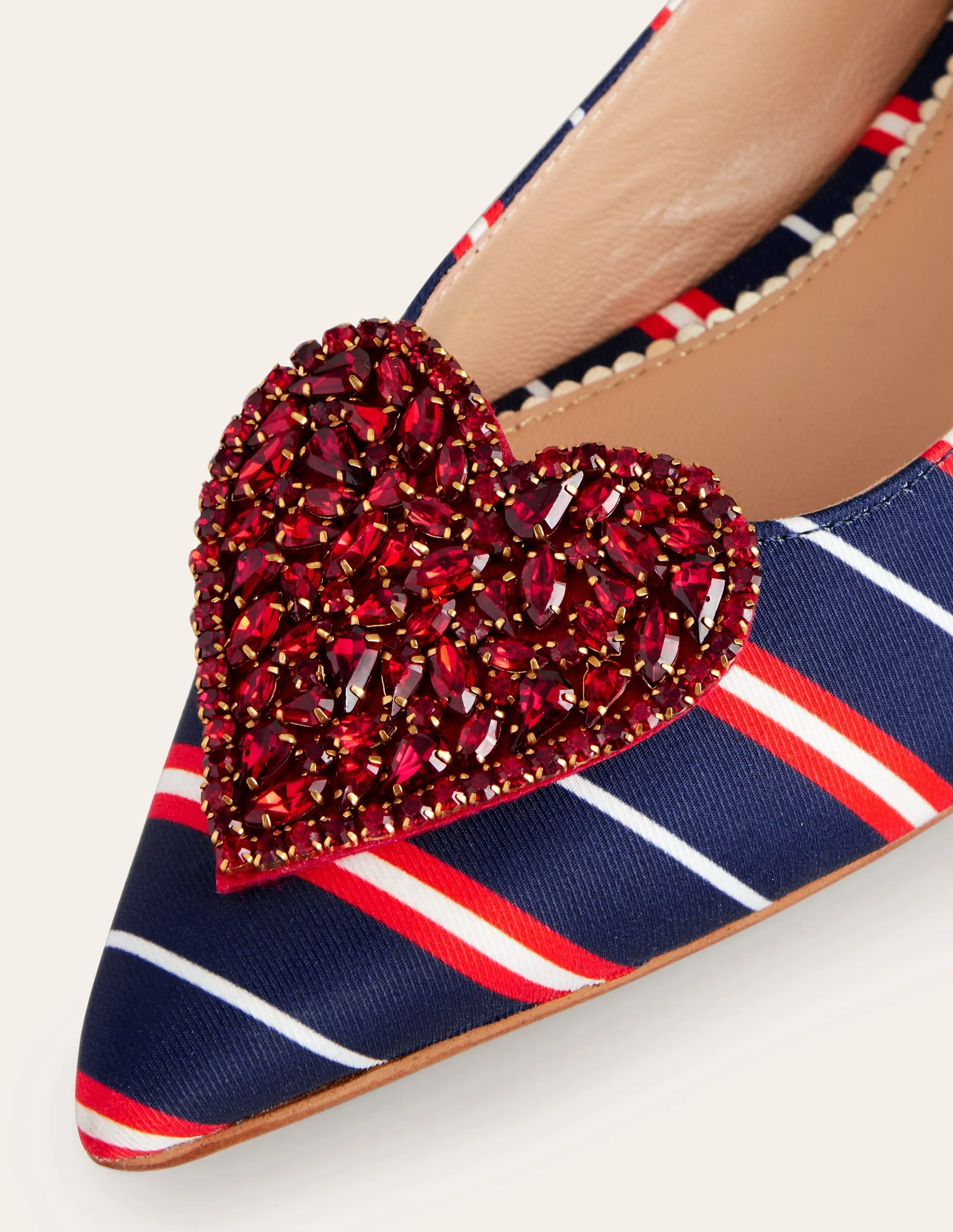 Heart Embellished Flat Point-Navy Stripe