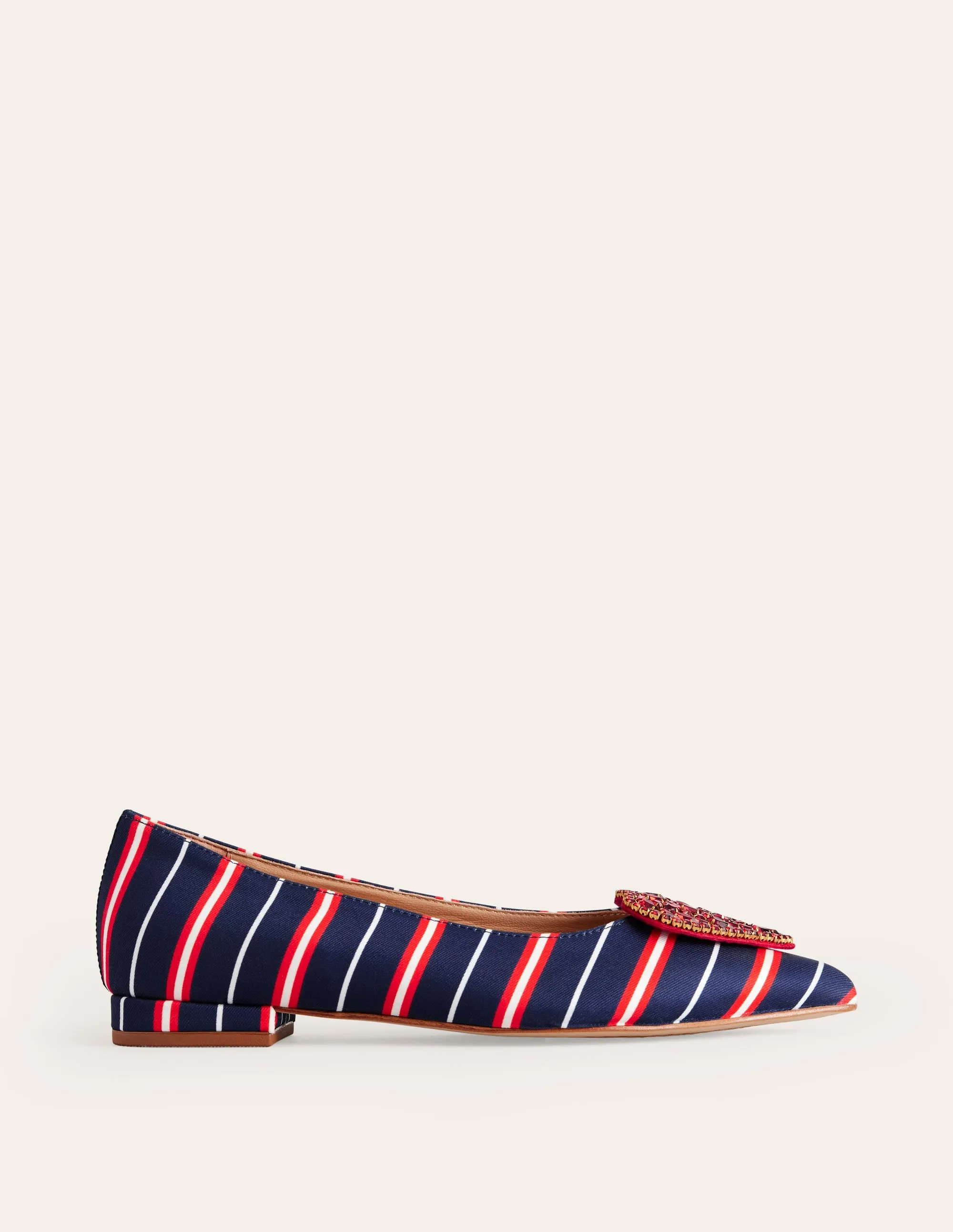 Heart Embellished Flat Point-Navy Stripe