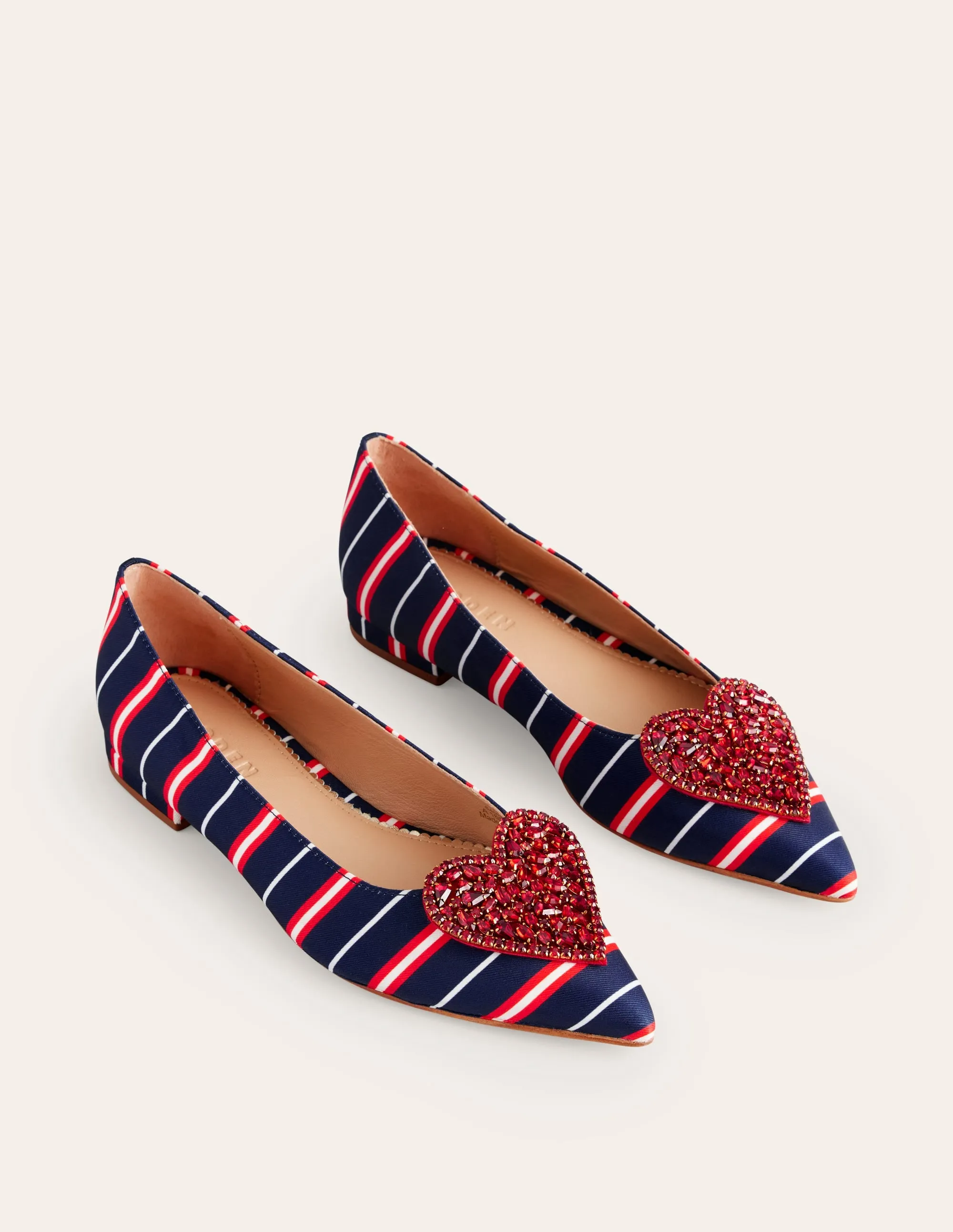 Heart Embellished Flat Point-Navy Stripe