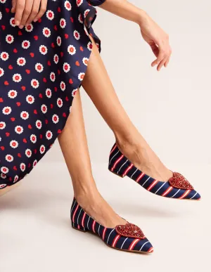 Heart Embellished Flat Point-Navy Stripe