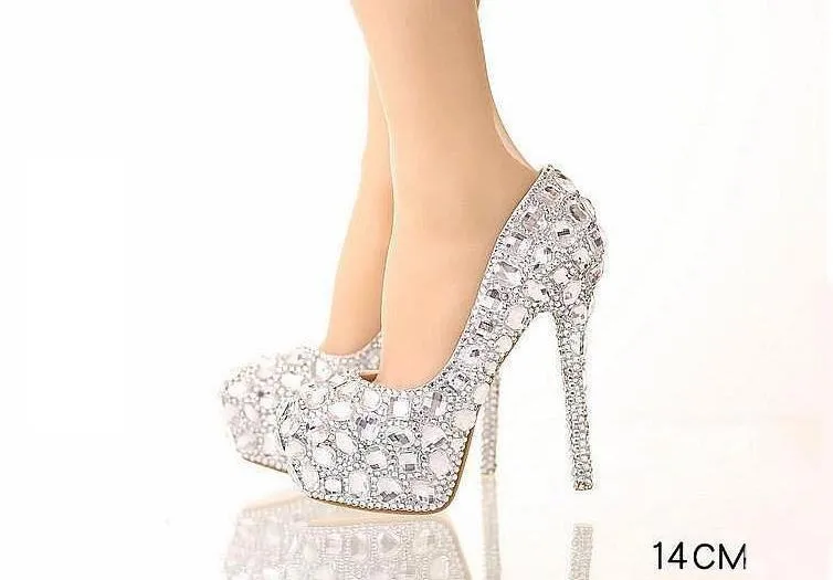 High Heels Handmade Fully Rhinestone Pointed Toe Crystal Wedding Shoes, SY0116