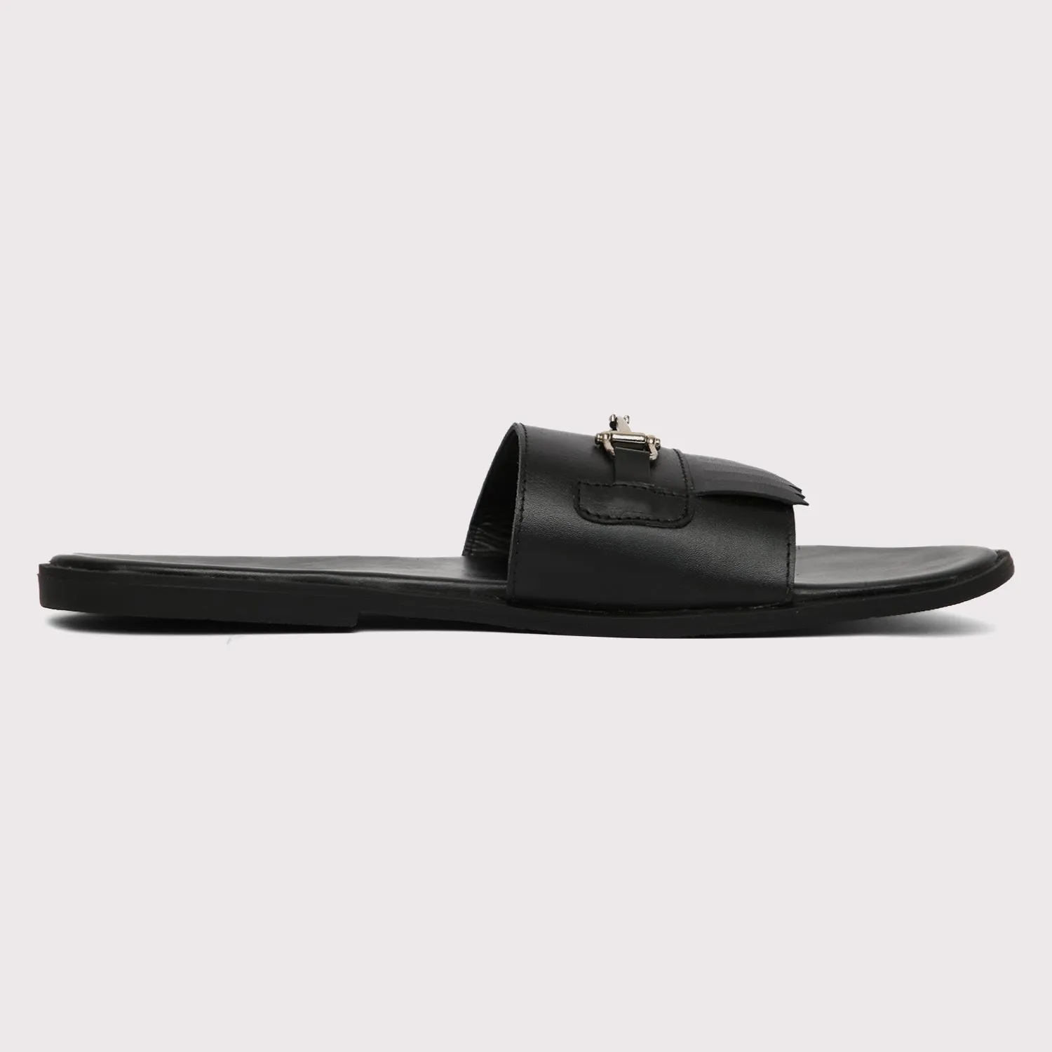 Horsebit Buckle Slippers - Black