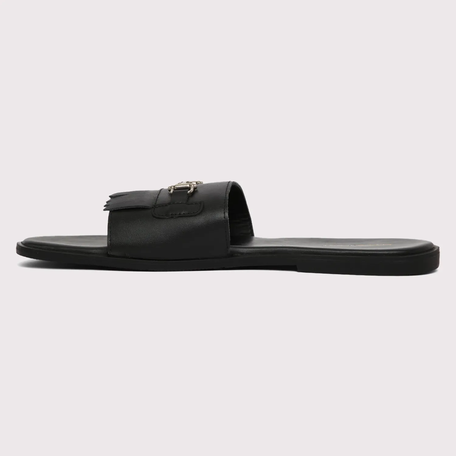 Horsebit Buckle Slippers - Black