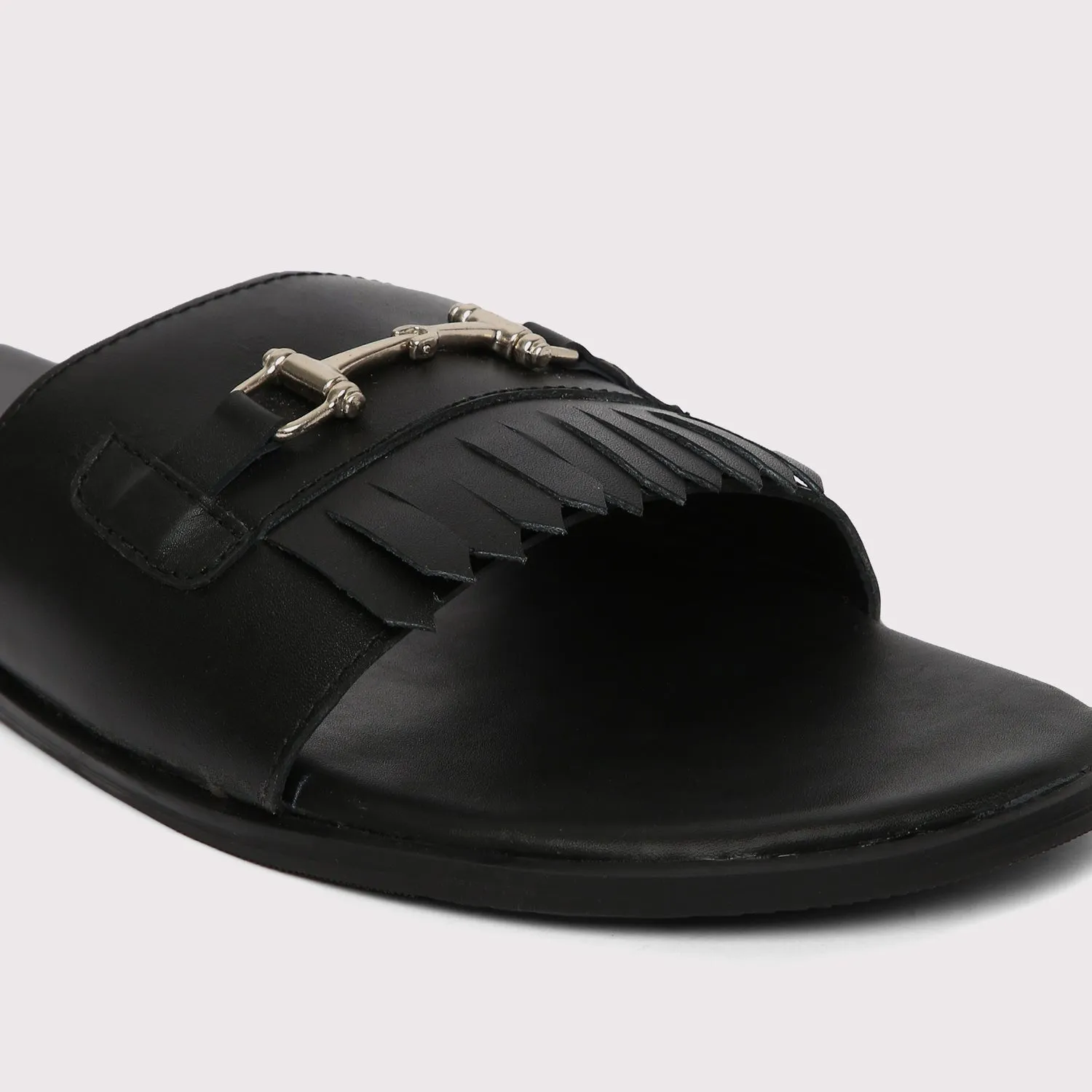 Horsebit Buckle Slippers - Black