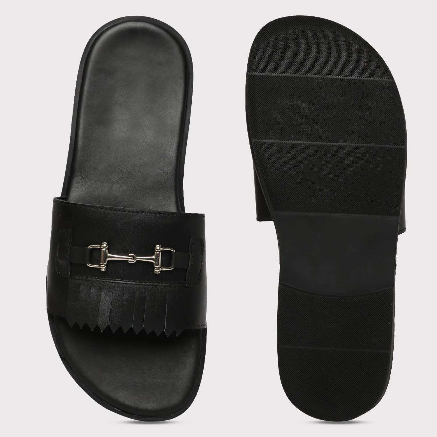 Horsebit Buckle Slippers - Black