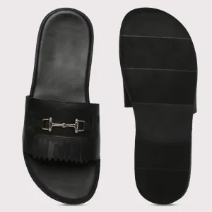 Horsebit Buckle Slippers - Black