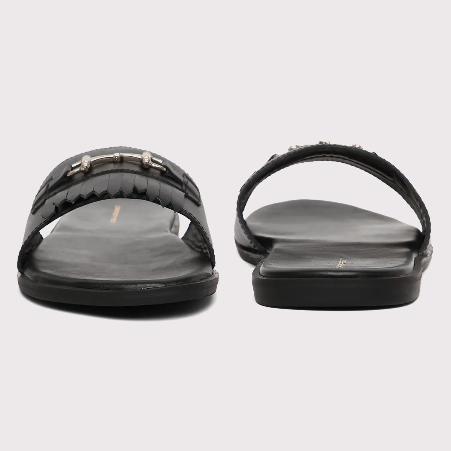 Horsebit Buckle Slippers - Black