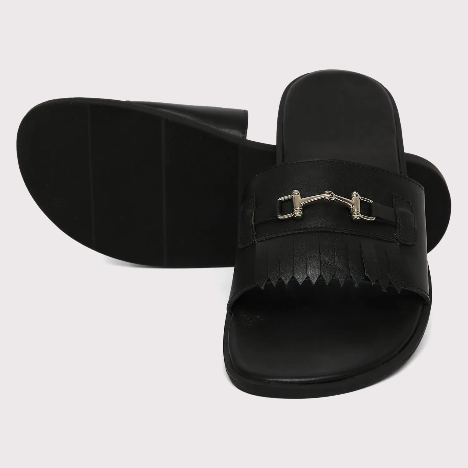 Horsebit Buckle Slippers - Black