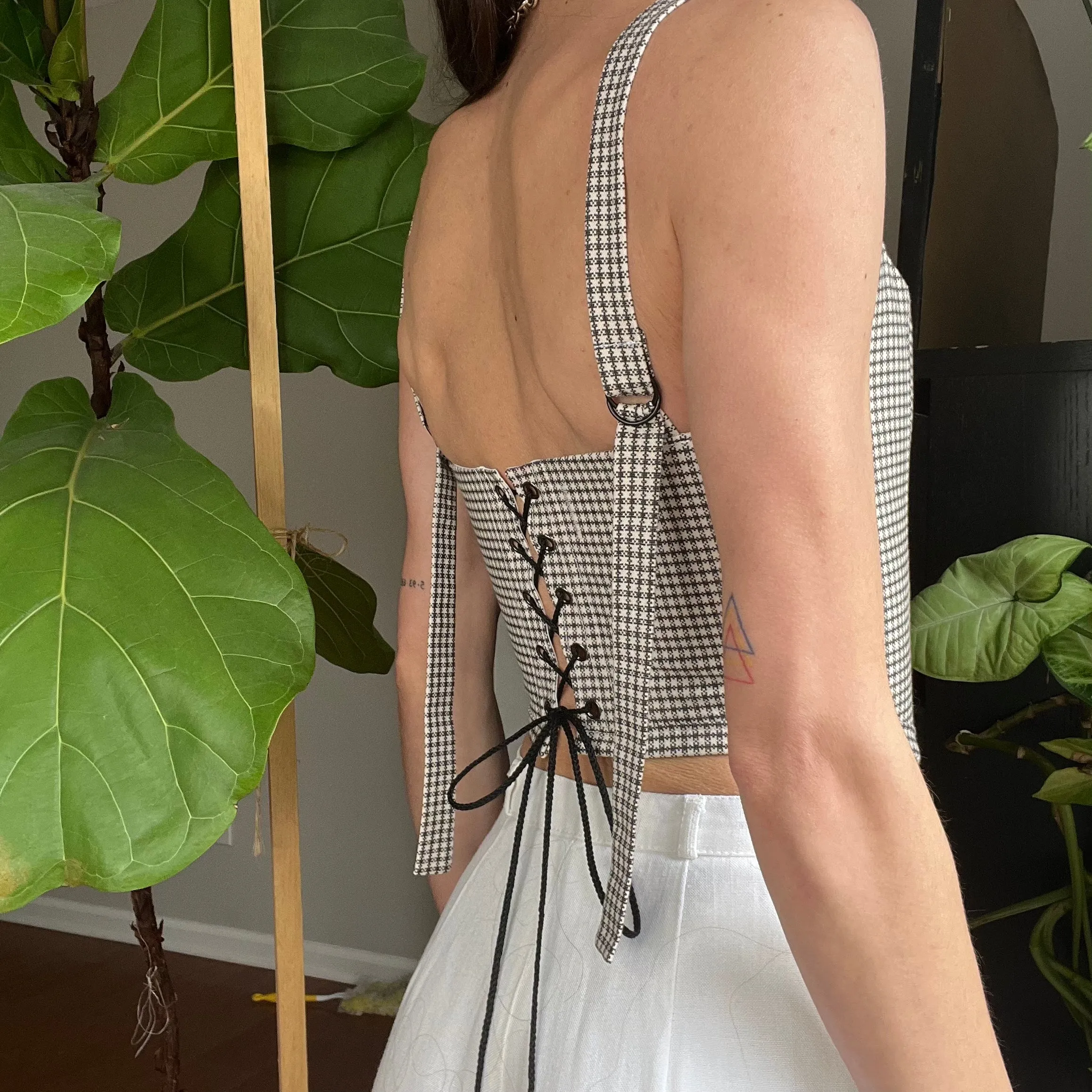 Houndstooth Front Tie Corset