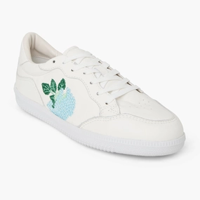 Coral Path Stylish Look Hydrangea Embroidered Leather Low Top Sneaker