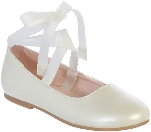 iGirlDress Girls Ribbon Ankle Tie Matte Mary Jane Ballerina Flats Shoes 9 Toddler-4 Kids