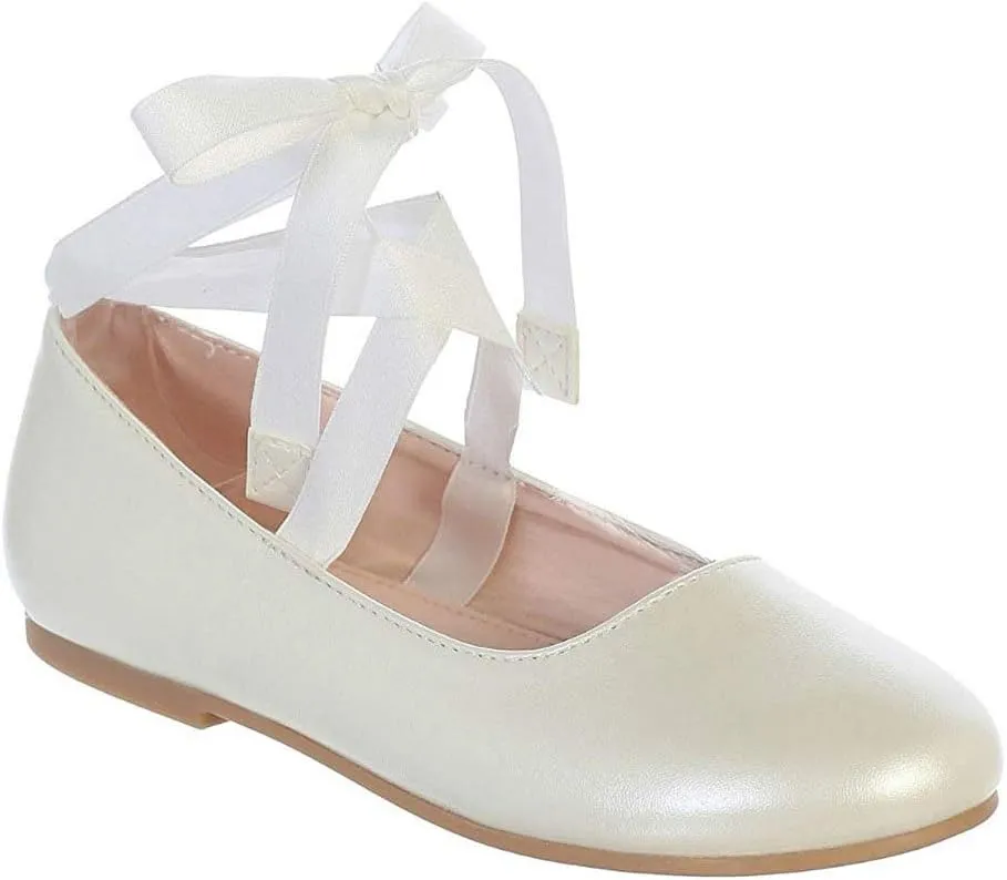 iGirlDress Girls Ribbon Ankle Tie Matte Mary Jane Ballerina Flats Shoes 9 Toddler-4 Kids