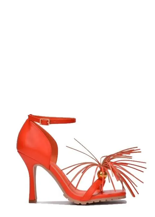 Imaka fringe pom pom open toe heel