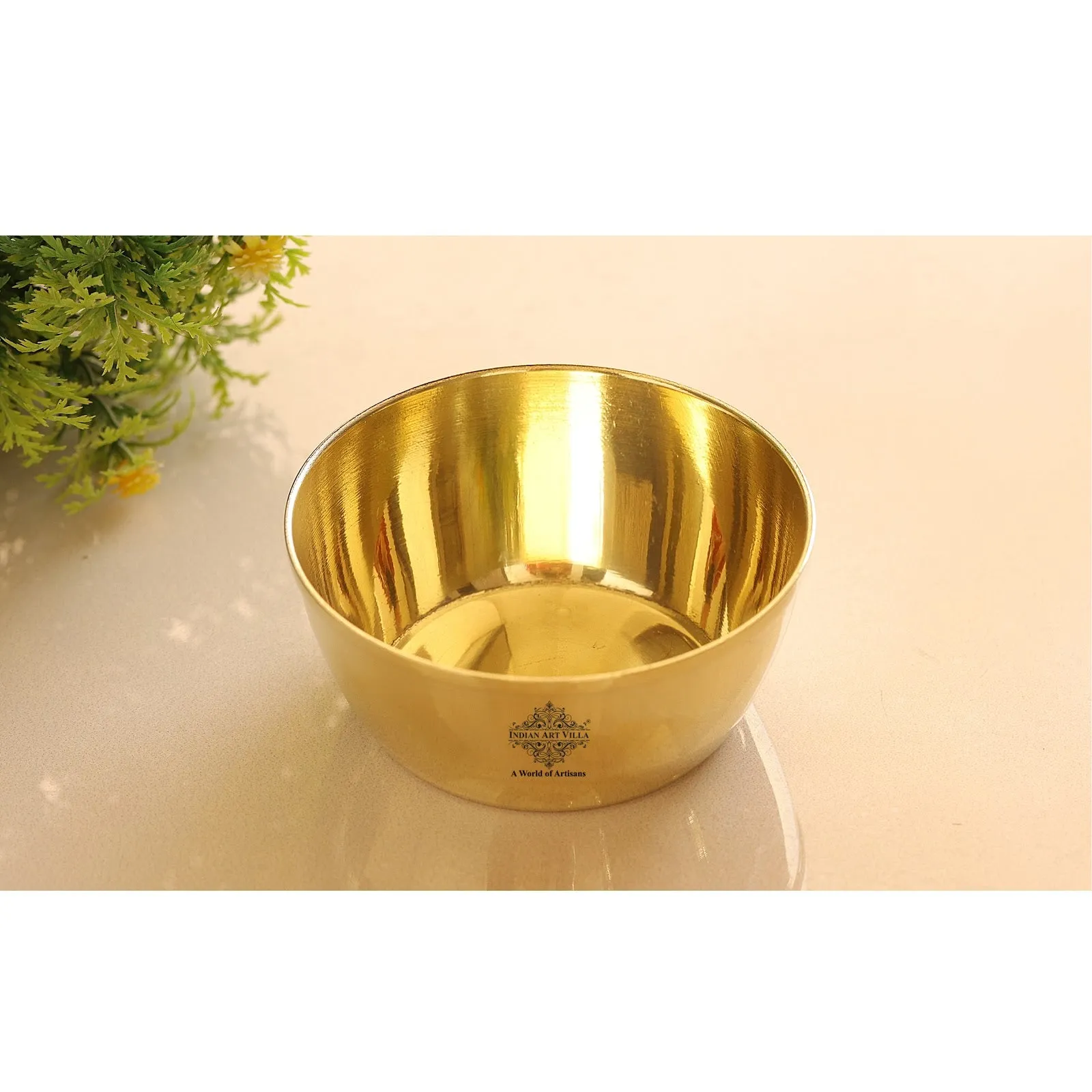 Indian Art Villa Brass Bowl With Shine Finshed, Diameter-8.89 cm