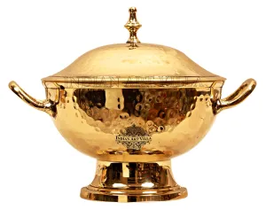 Indian Art Villa Handmade Pure Brass Casserole Donga with Bottom, Hammered Design, Serveware, Tableware