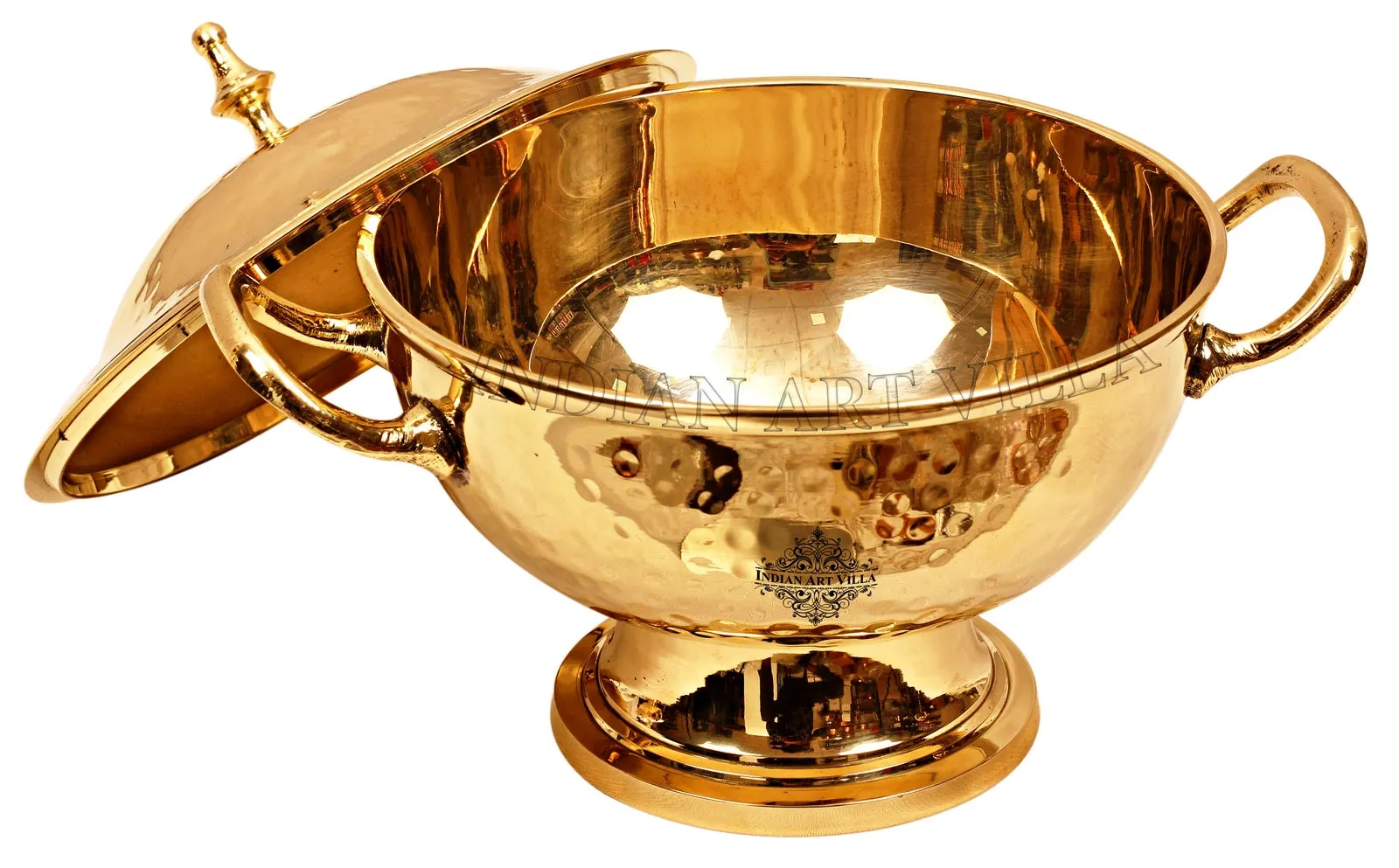Indian Art Villa Handmade Pure Brass Casserole Donga with Bottom, Hammered Design, Serveware, Tableware