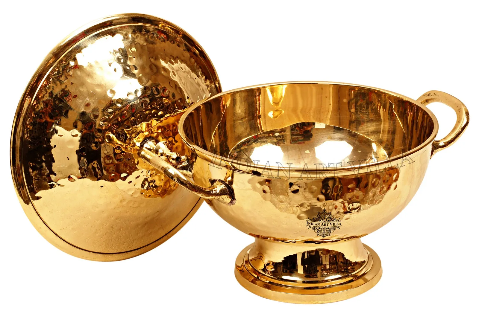 Indian Art Villa Handmade Pure Brass Casserole Donga with Bottom, Hammered Design, Serveware, Tableware