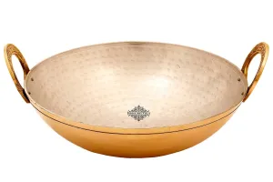 Indian Art Villa Pure Brass Slightly Hammered Kadhai with a Tin Lining, Cookware, Serveware