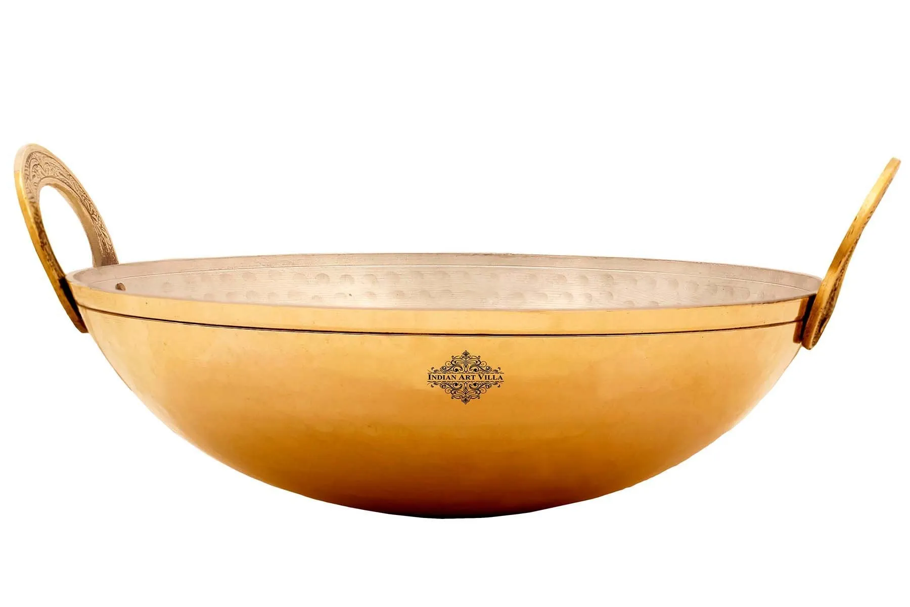 Indian Art Villa Pure Brass Slightly Hammered Kadhai with a Tin Lining, Cookware, Serveware