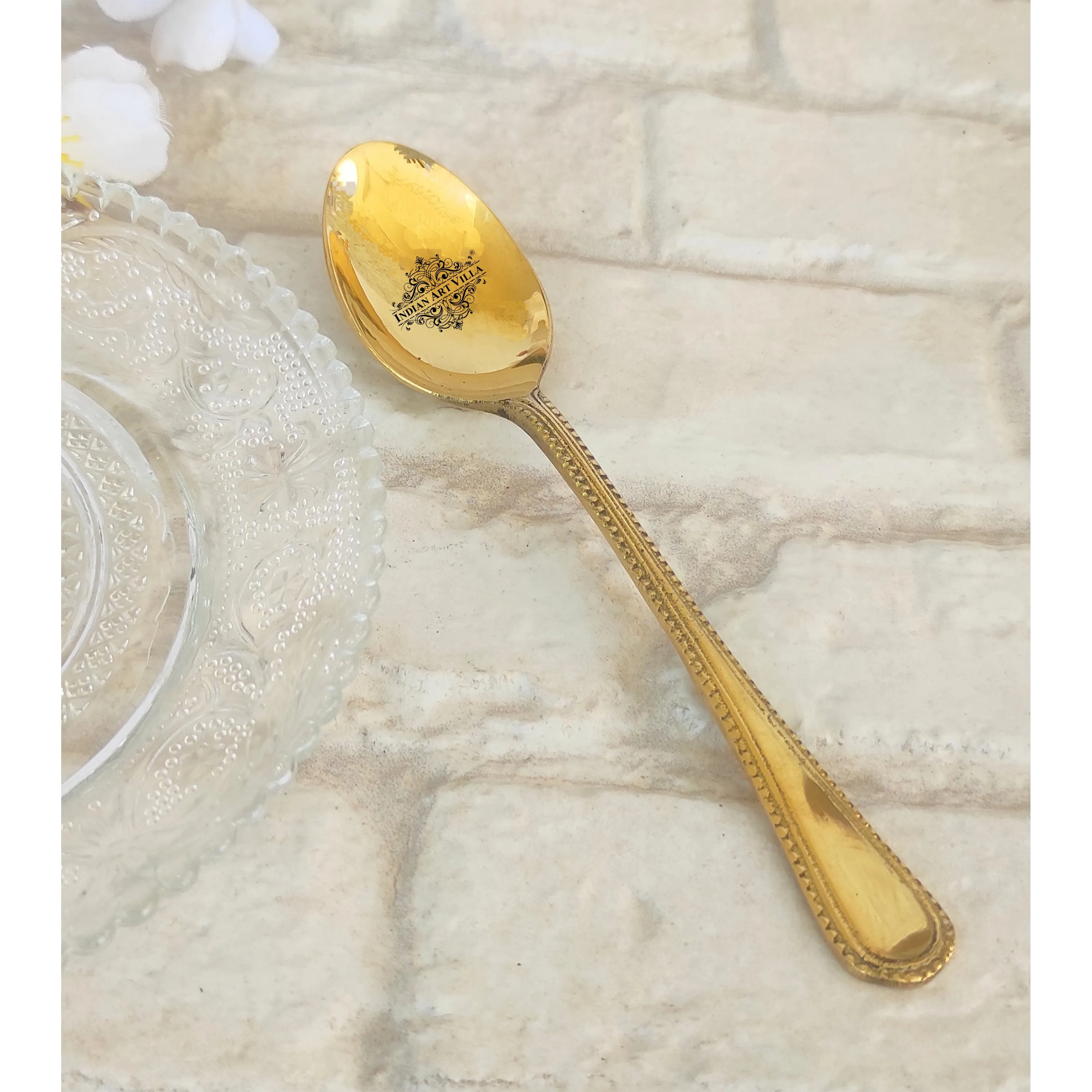 IndianArtVilla Brass Bedding Spoon, Serveware, Tableware, Dinnerware, Lenght 15.75 cm, Gold