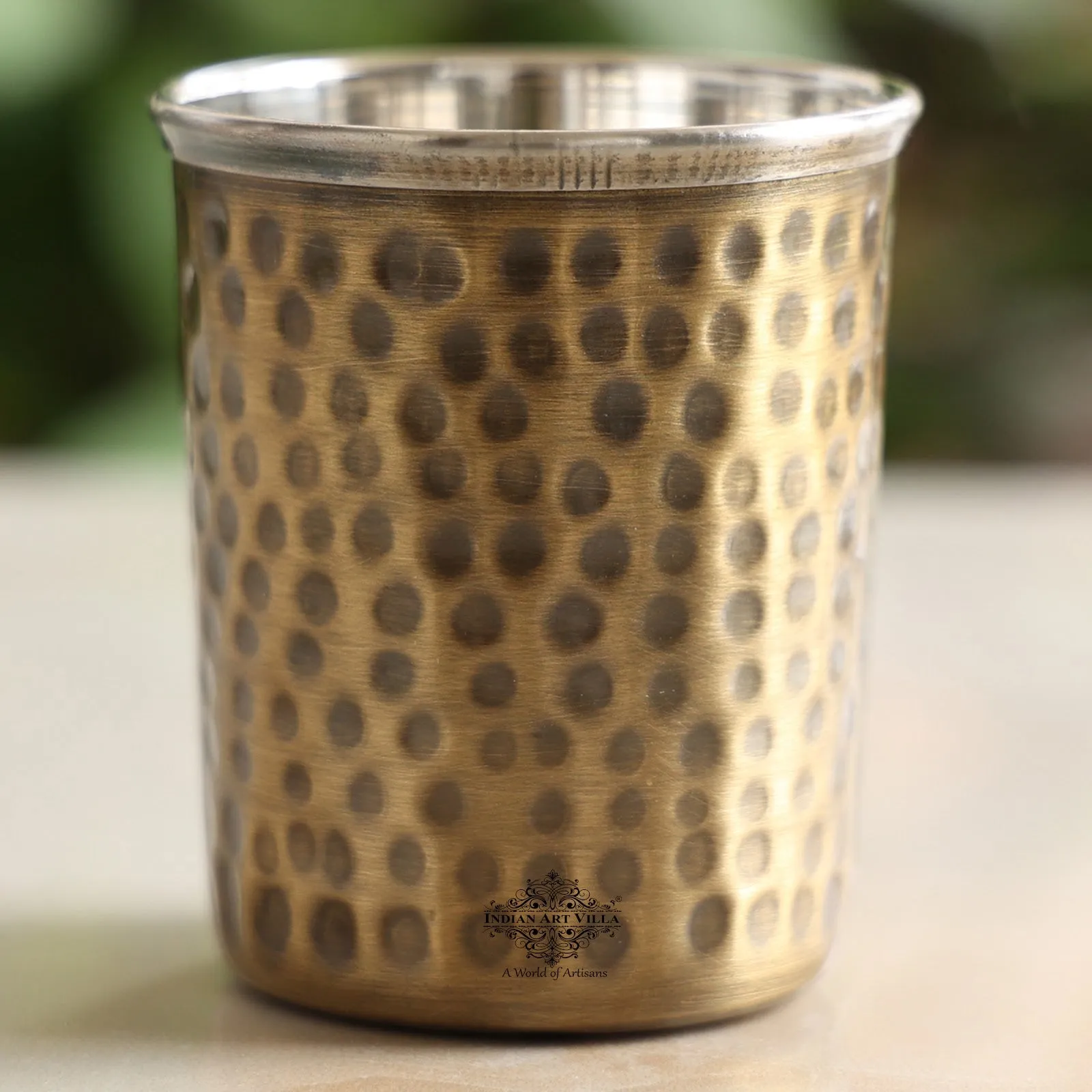 IndianArtVilla Handmade Pure Brass Steel Antique Dark Design Glass | Tumbler, Drinkware, Serveware, 270ml