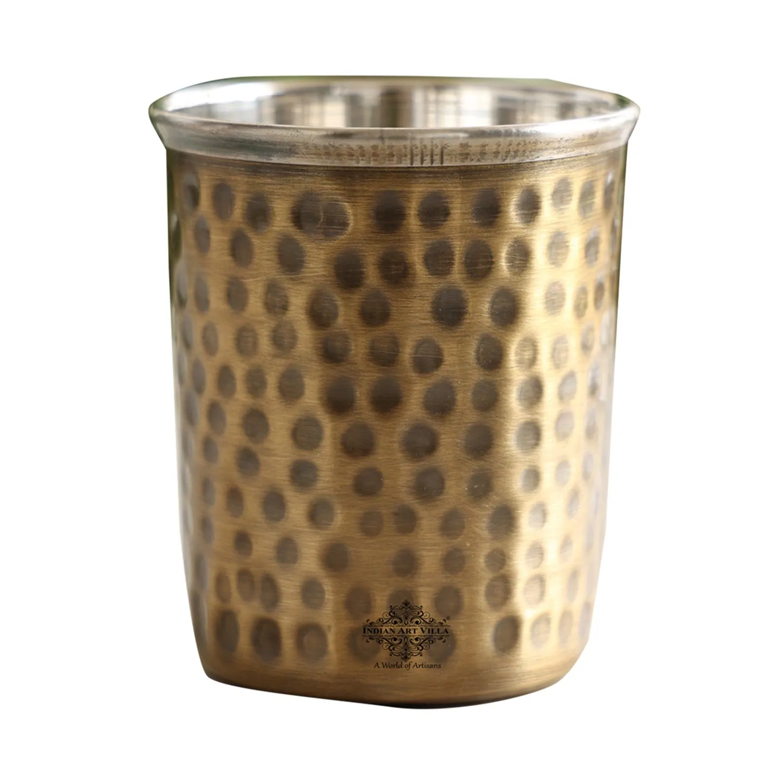 IndianArtVilla Handmade Pure Brass Steel Antique Dark Design Glass | Tumbler, Drinkware, Serveware, 270ml