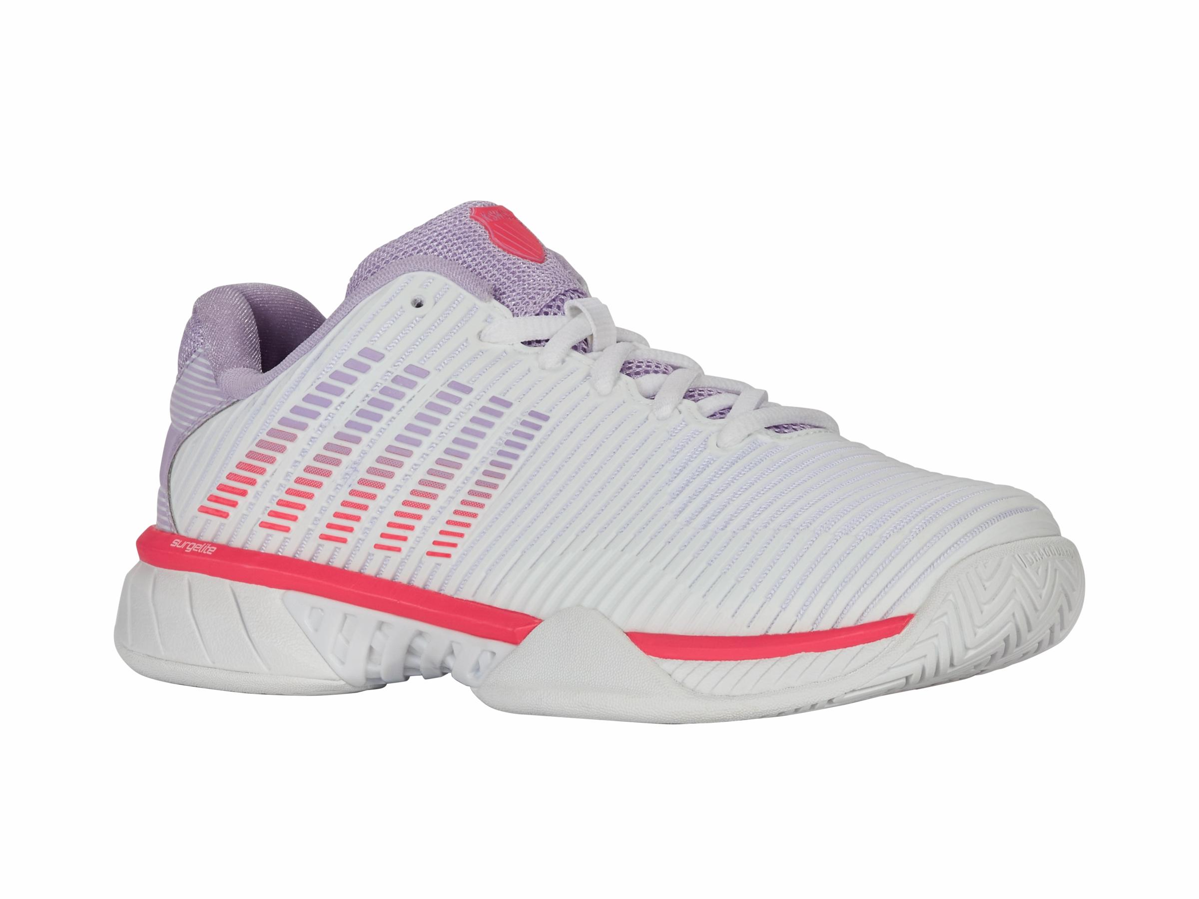 96613-182-M | HYPERCOURT EXPRESS 2 | WHITE/ORCHID PETAL/NEON BLAZE Sweat Resistant Indoor Fitness
