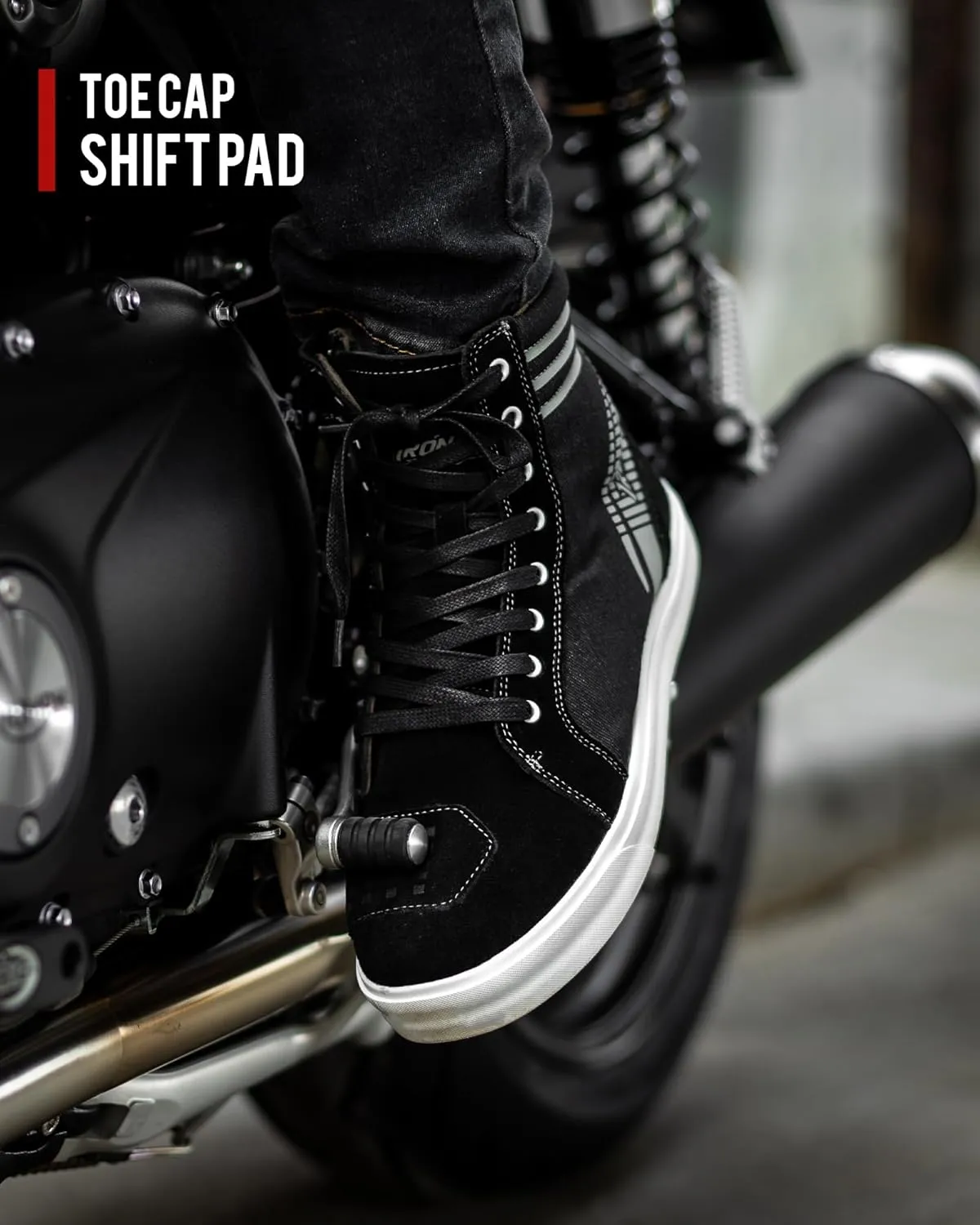 IRON JIA'S Motorcycle Shoes for Men, Anti-Slip Breathable Street Casual Motorcycle Riding Boots with Side Zipper, Ankle Support, Shift Pads 11