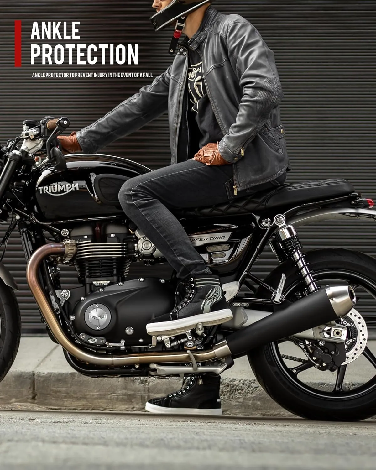 IRON JIA'S Motorcycle Shoes for Men, Anti-Slip Breathable Street Casual Motorcycle Riding Boots with Side Zipper, Ankle Support, Shift Pads 11