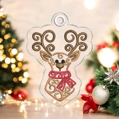 ITH Christmas Reindeer 2 Swirl Ornament