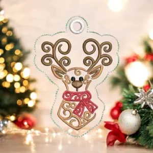 ITH Christmas Reindeer 2 Swirl Ornament