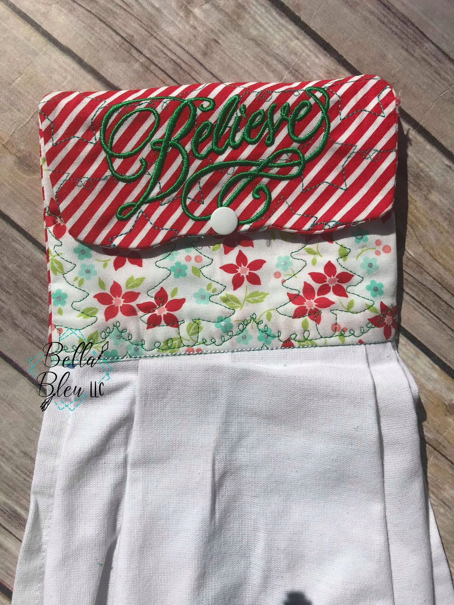 ITH In The Hoop Christmas Believe 5x7 Kitchen Towel Oven Topper Machine Embroidery Design