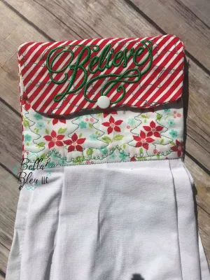 ITH In The Hoop Christmas Believe 5x7 Kitchen Towel Oven Topper Machine Embroidery Design