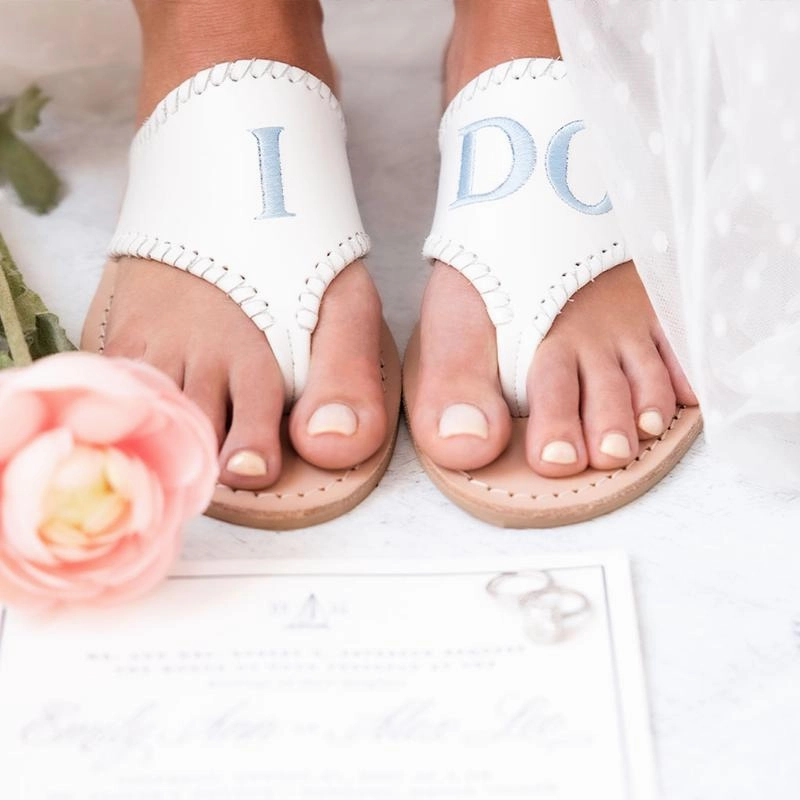 Jacks Embroidered "I DO" Leather Flat Sandal Casual Sandals