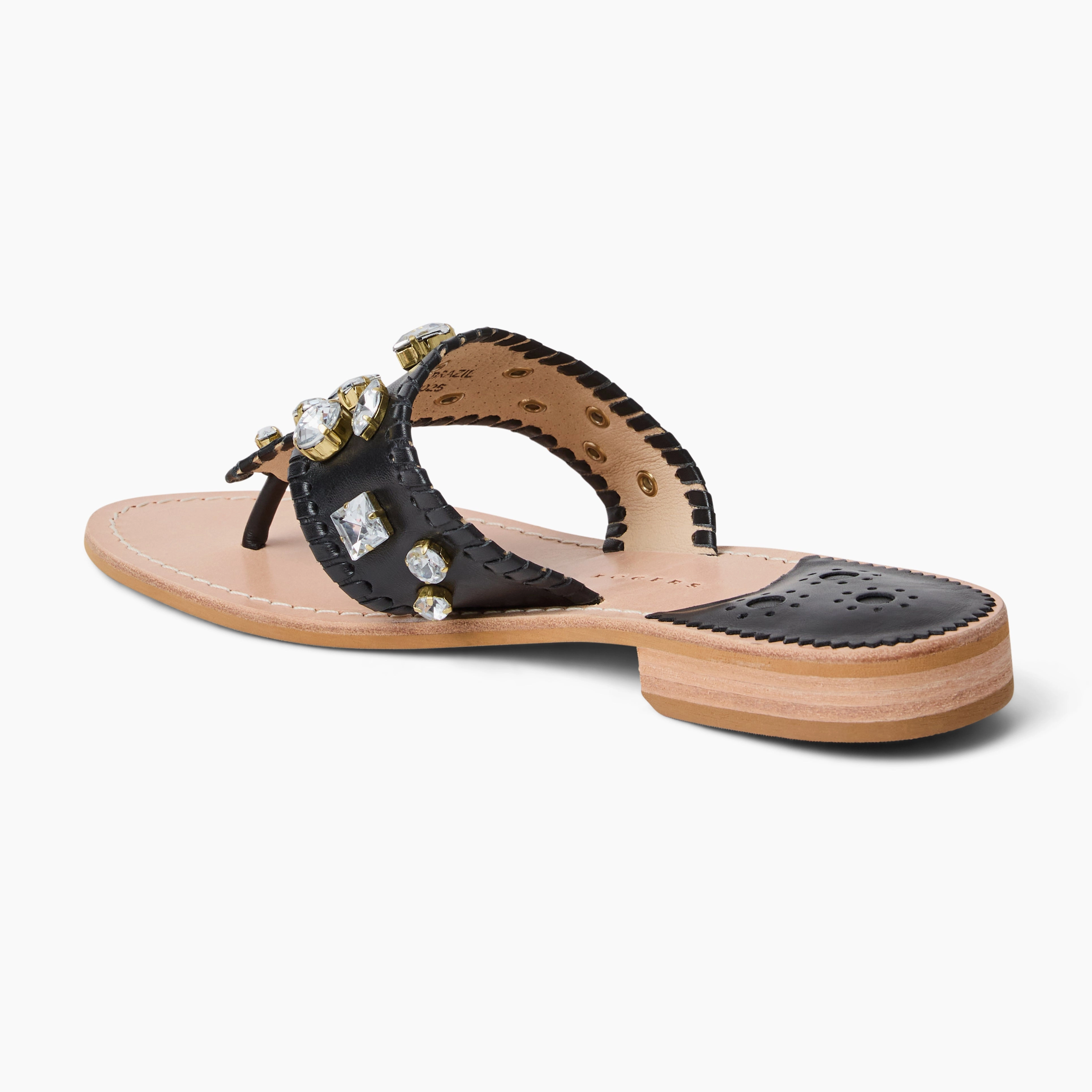 Jacks Jeweled Leather Flat Sandal Multi Density Foam Layers