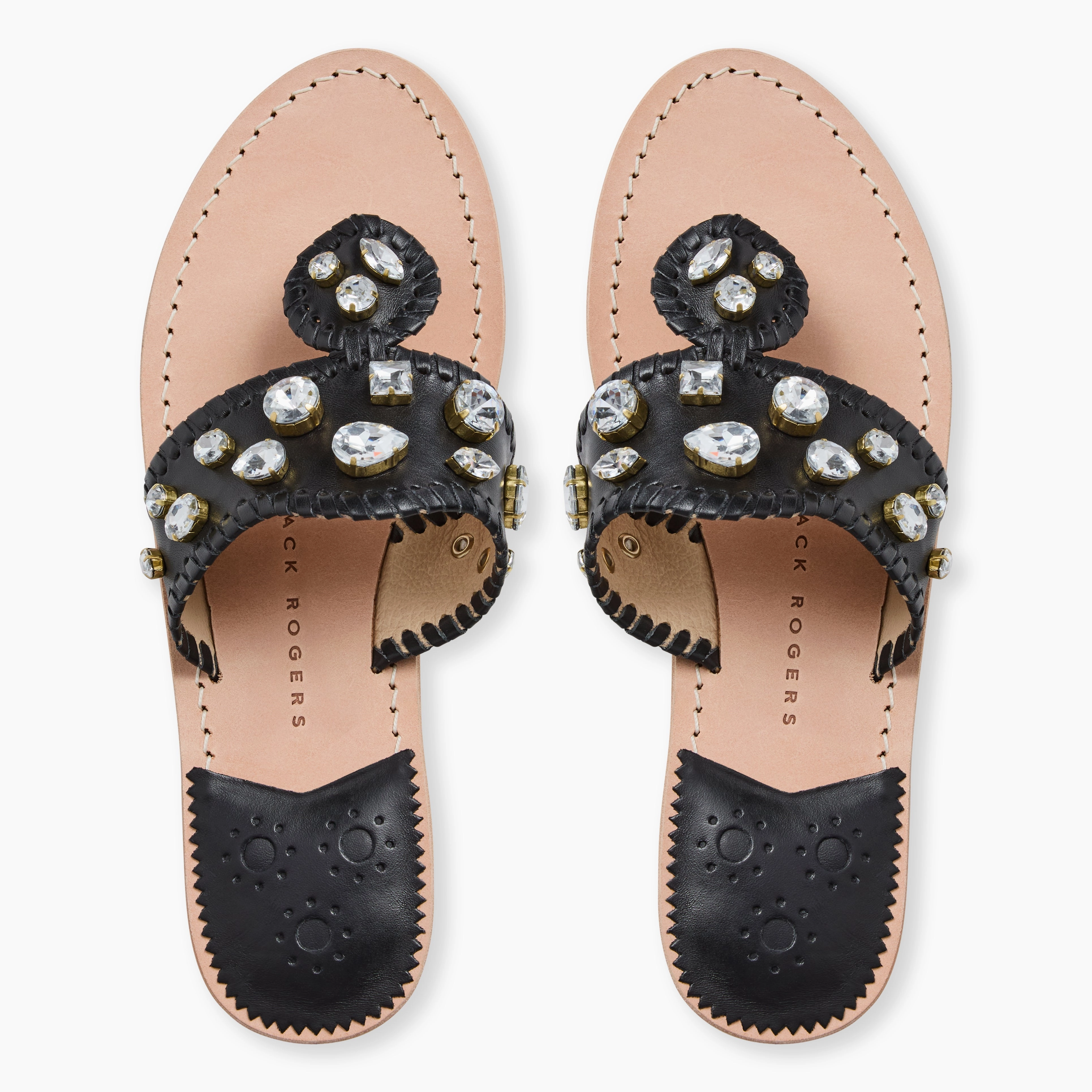 Jacks Jeweled Leather Flat Sandal skin friendly Canvas
