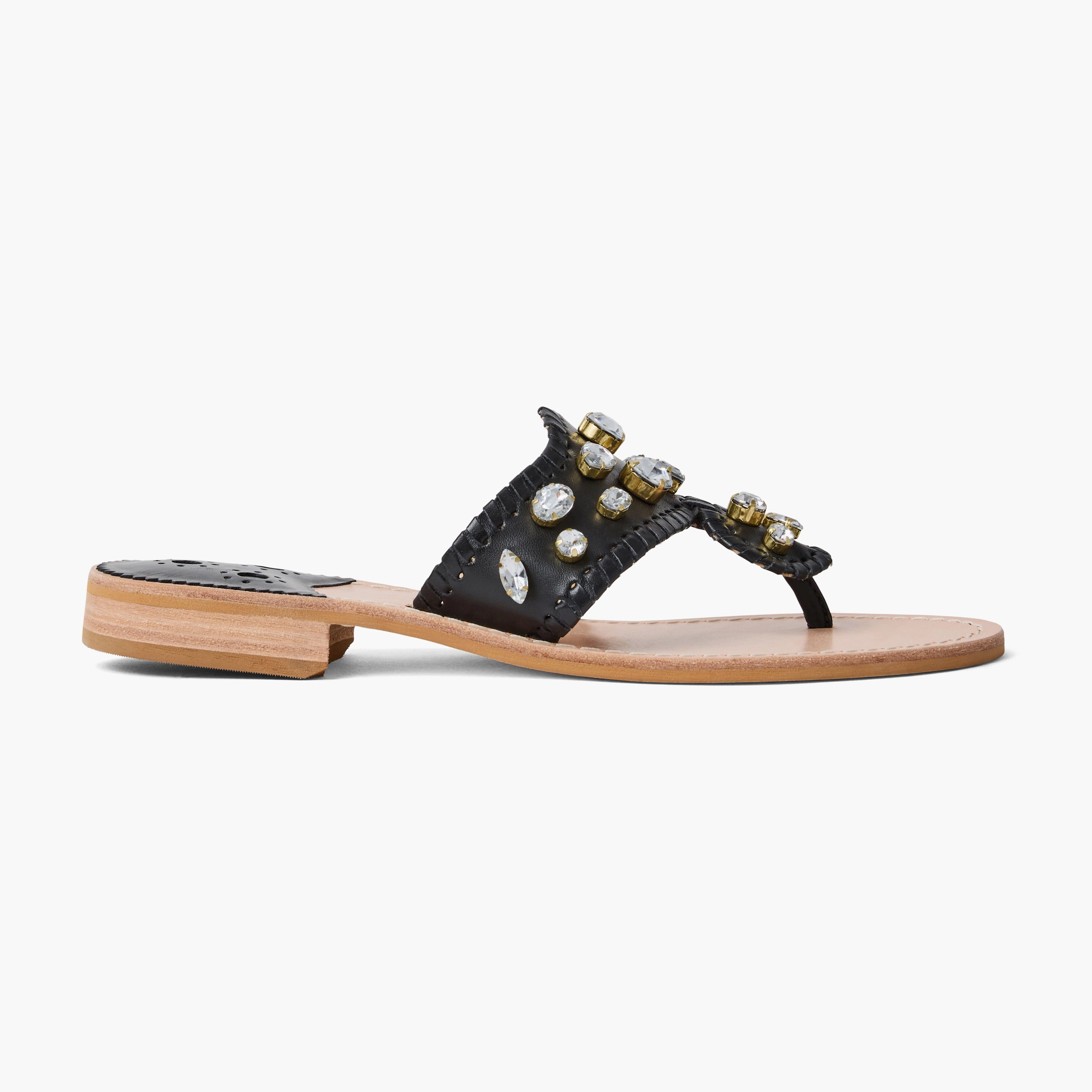 Jacks Jeweled Leather Flat Sandal Seamless Edge Finish Contoured Arch Shape