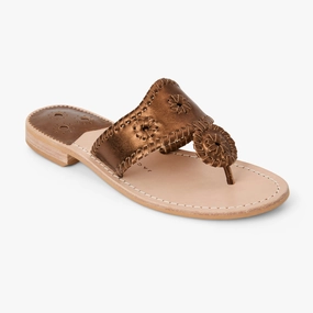 Jacks Metallic Leather Flat Sandal Quick Entry Low Profile Footbed