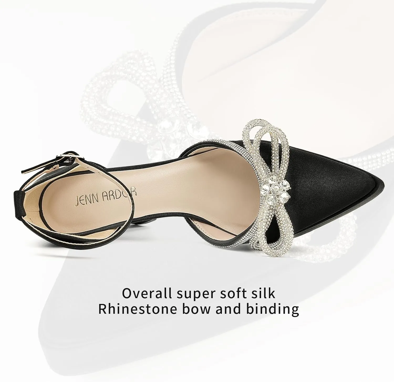 JENN ARDOR Platform Heels for Women Rhinestone Sparkly Bow High Heels Closed Pointed Toe Stilettos Ankle Buckle Strap Pumps Wedding Party Prom Dress Shoes