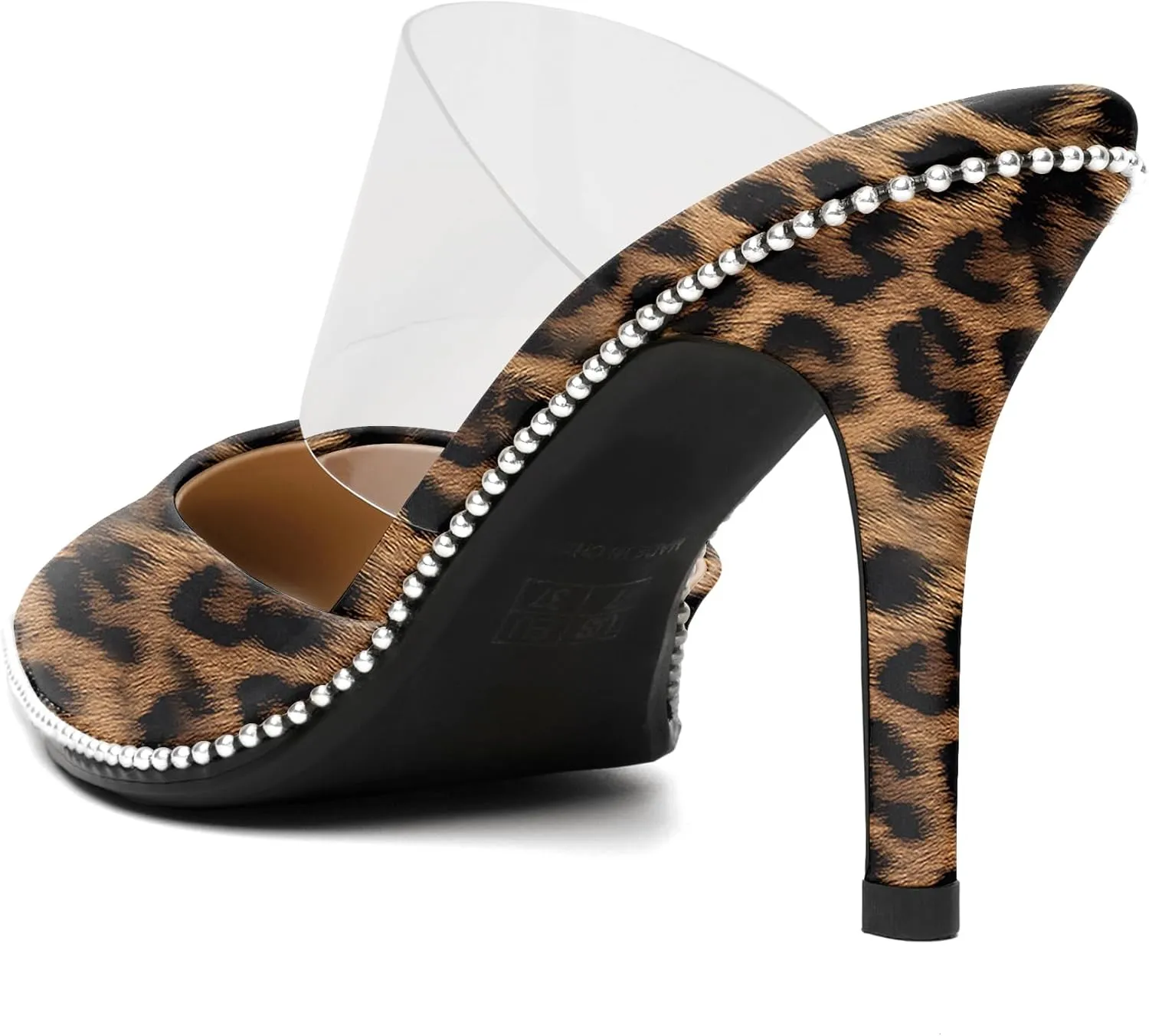 Joseywade Women's Heeled Mules Beaded Sandals Stilettos Heels Pointed Closed Toe Clear PVC Ankle Strap Patent Fashion Dress Shoes