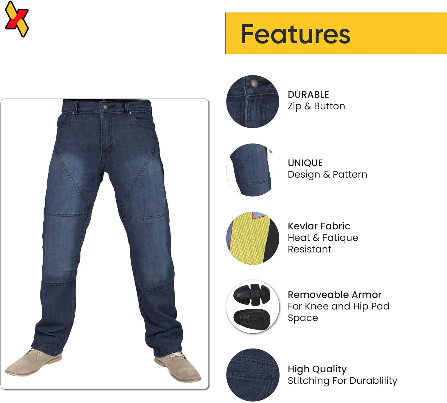 Juicy Trendz Motorcycle Jeans for Men - Motorcycle Riding Pants with Armor, Breathable Fabric for Comfort, Blue