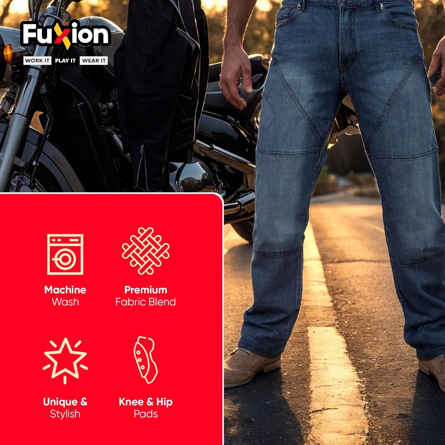 Juicy Trendz Motorcycle Jeans for Men - Motorcycle Riding Pants with Armor, Breathable Fabric for Comfort, Blue