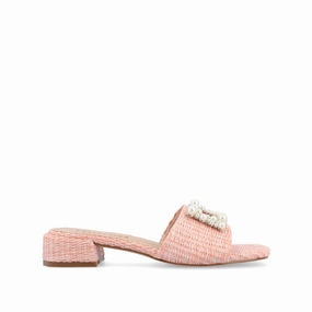 JUSTINA HEELED SANDALS IN FAUX RAFFLA Slip On Style
