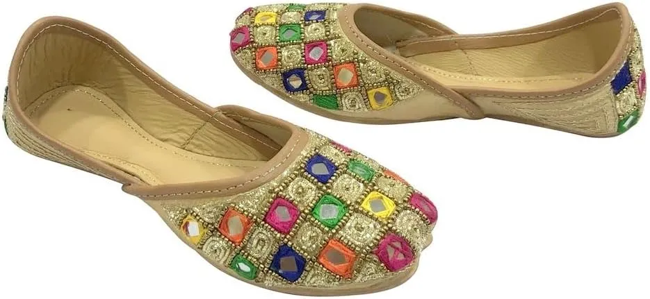 Juttis for Girls Toddler/Little Kid/Big Kid Ballerina Flat Slip on Formal Party Shoes Juti Girls Beaded Mojari Punjabi Jutti